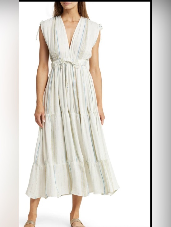 Elan Dresses & Skirts - ELAN Stripe Deep V-Neck Cover-Up Maxi in size Medium